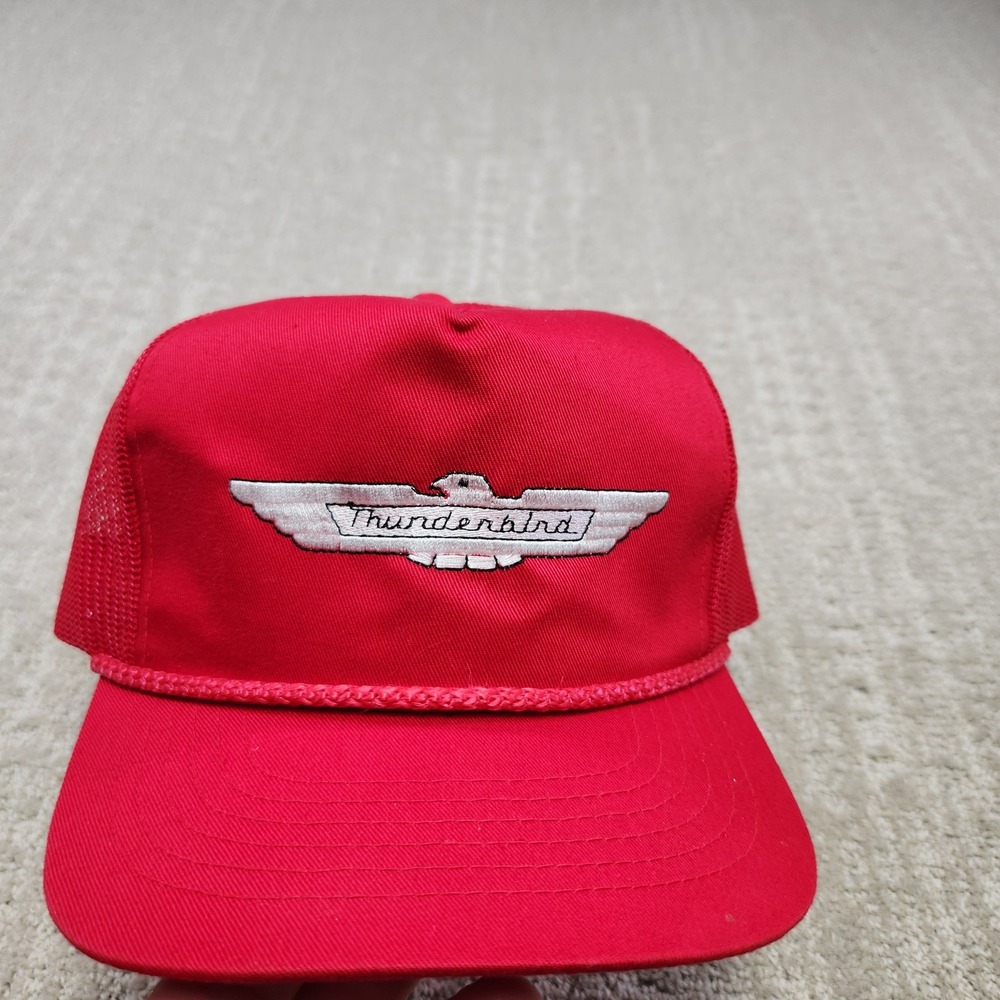 Vintage Ford Thunderbird Red Mesh Snapback Trucker Hat Embroidered NOS NEW